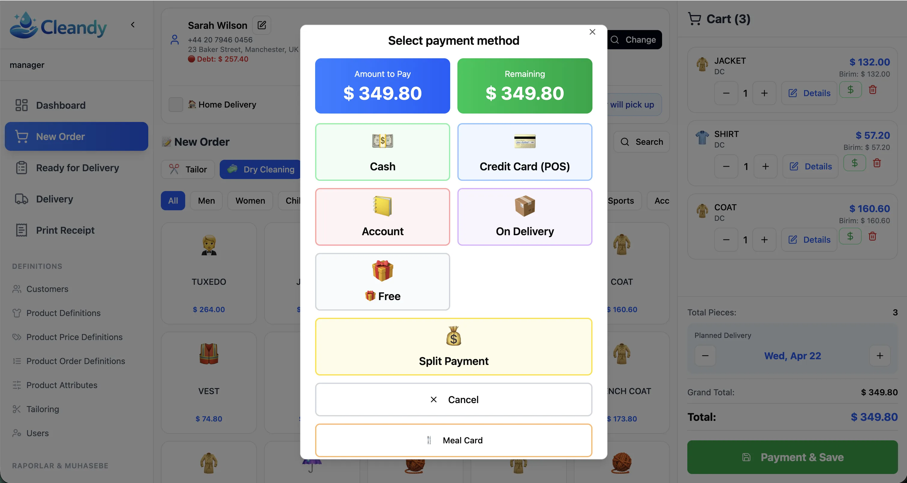 Dry Cleaning App Dashboard