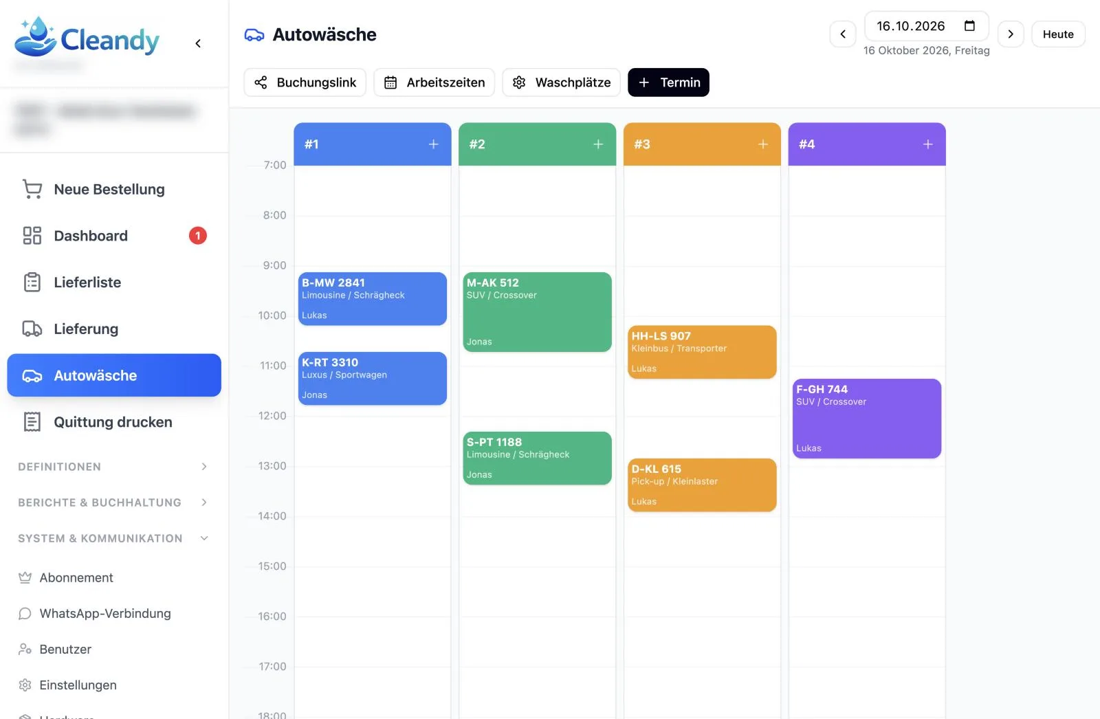 Cleandy Terminkalender pro Mitarbeiter