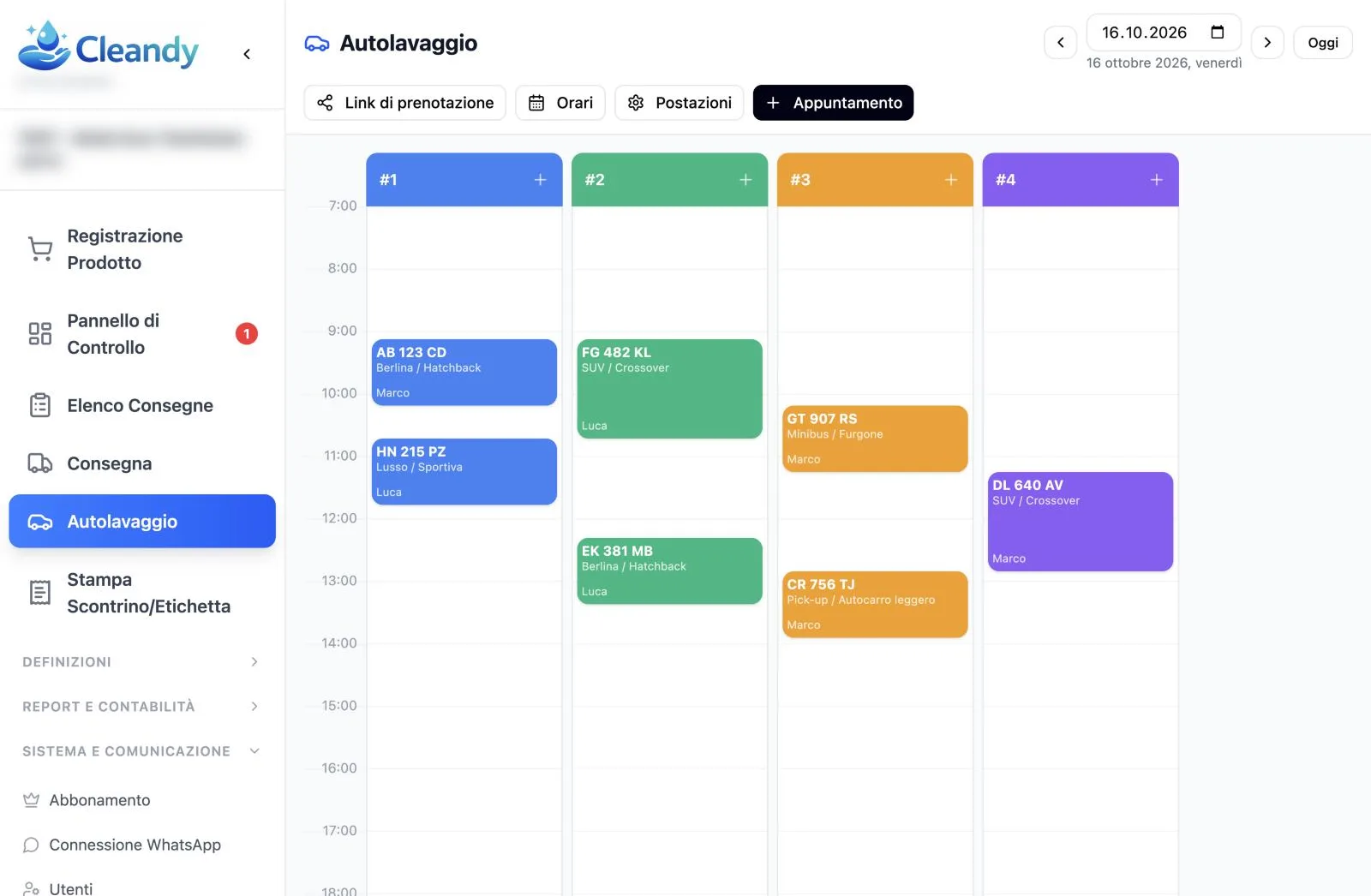 Calendario appuntamenti per dipendente di Cleandy