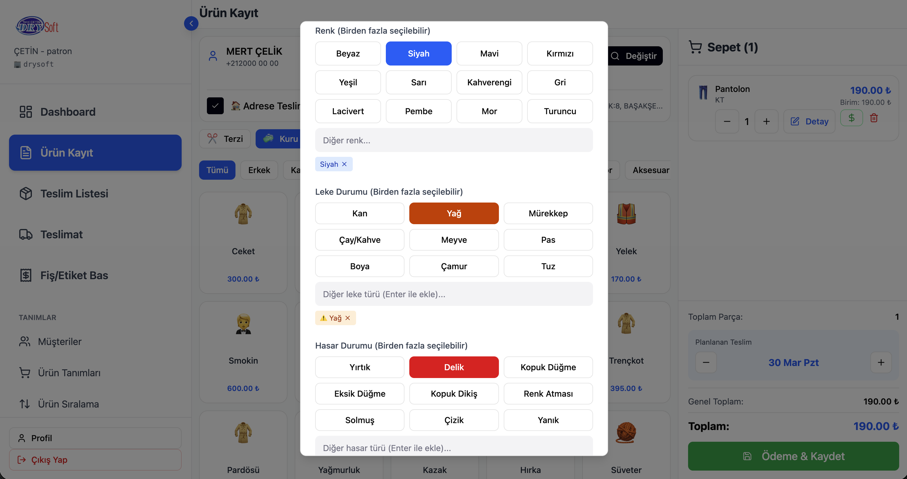 Dry Cleaning App Dashboard